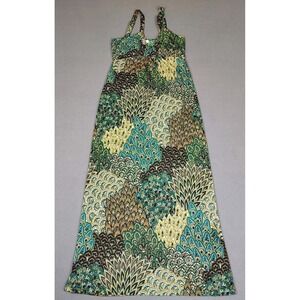Y2K Papillon Maxi Dress Women Medium Green Brown Paisley Fairy Girly Slip On